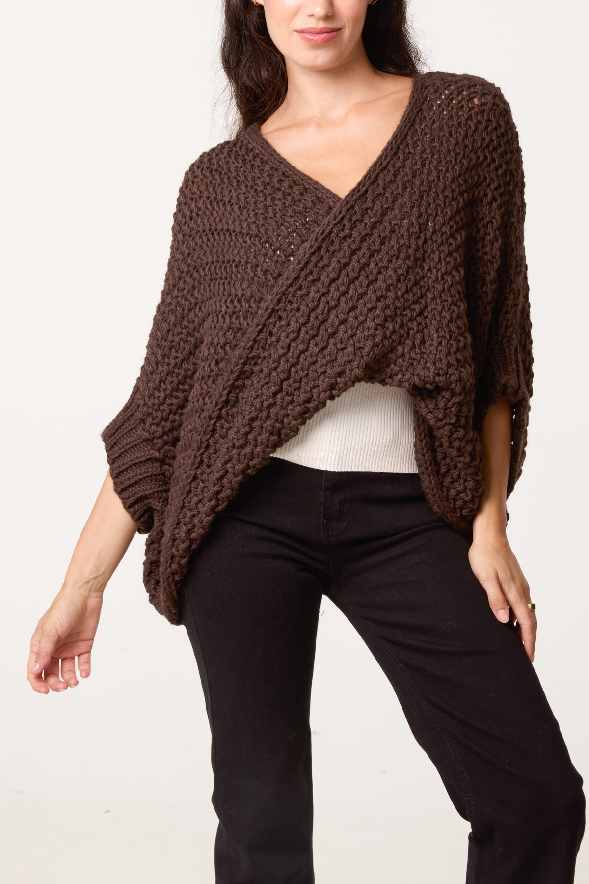 Alpaca Wool Front Twist Knit Blouse