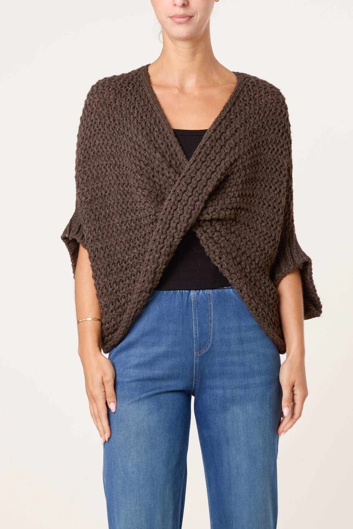 Alpaca Wool Front Twist Knit Blouse