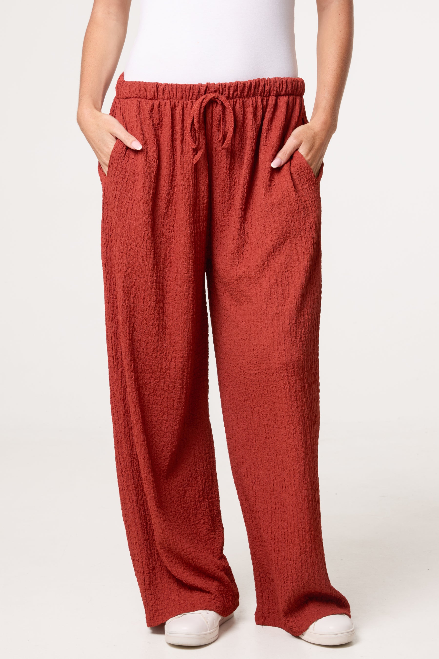Crinkled Essential Wide Leg Trousers