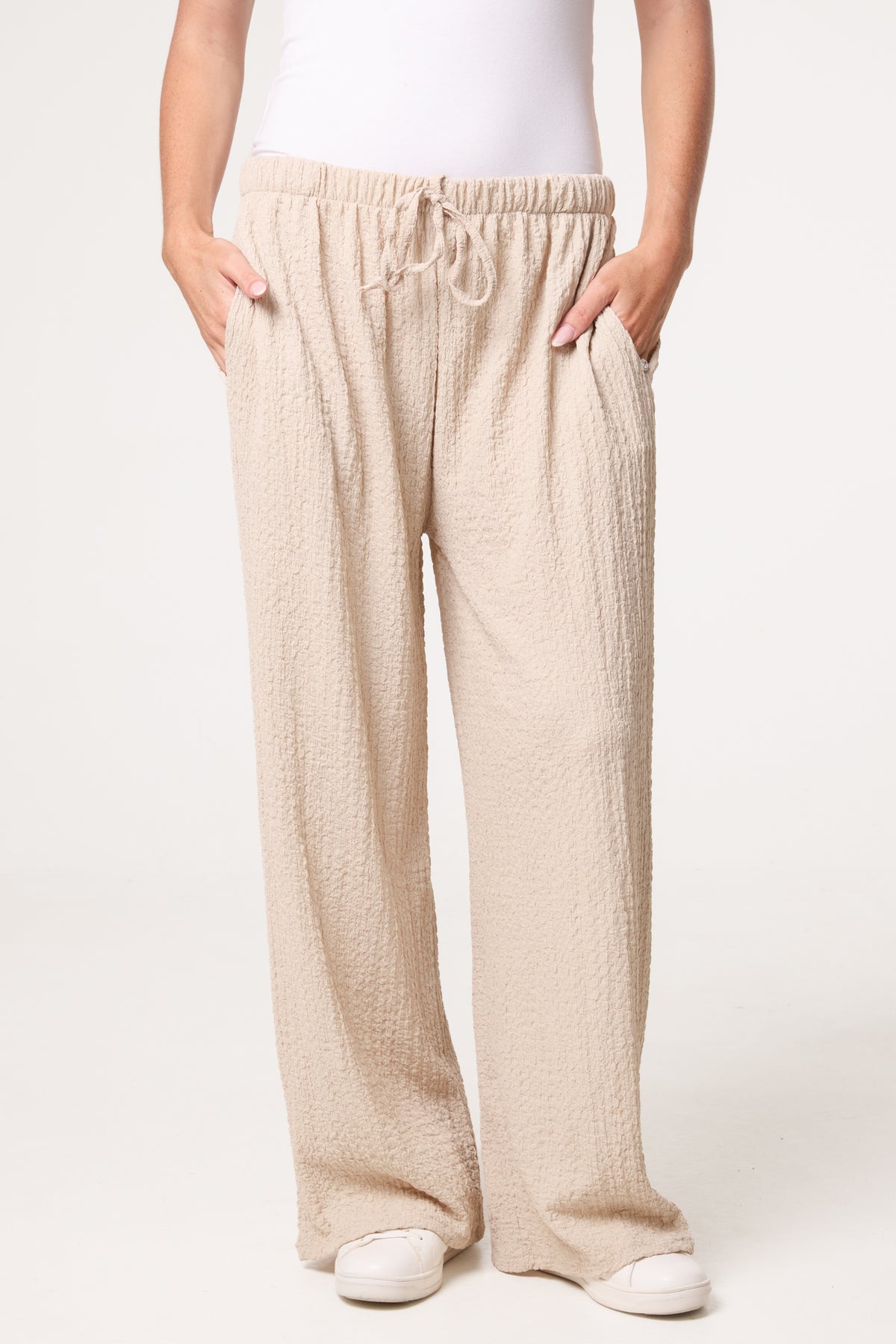 Crinkled Essential Wide Leg Trousers
