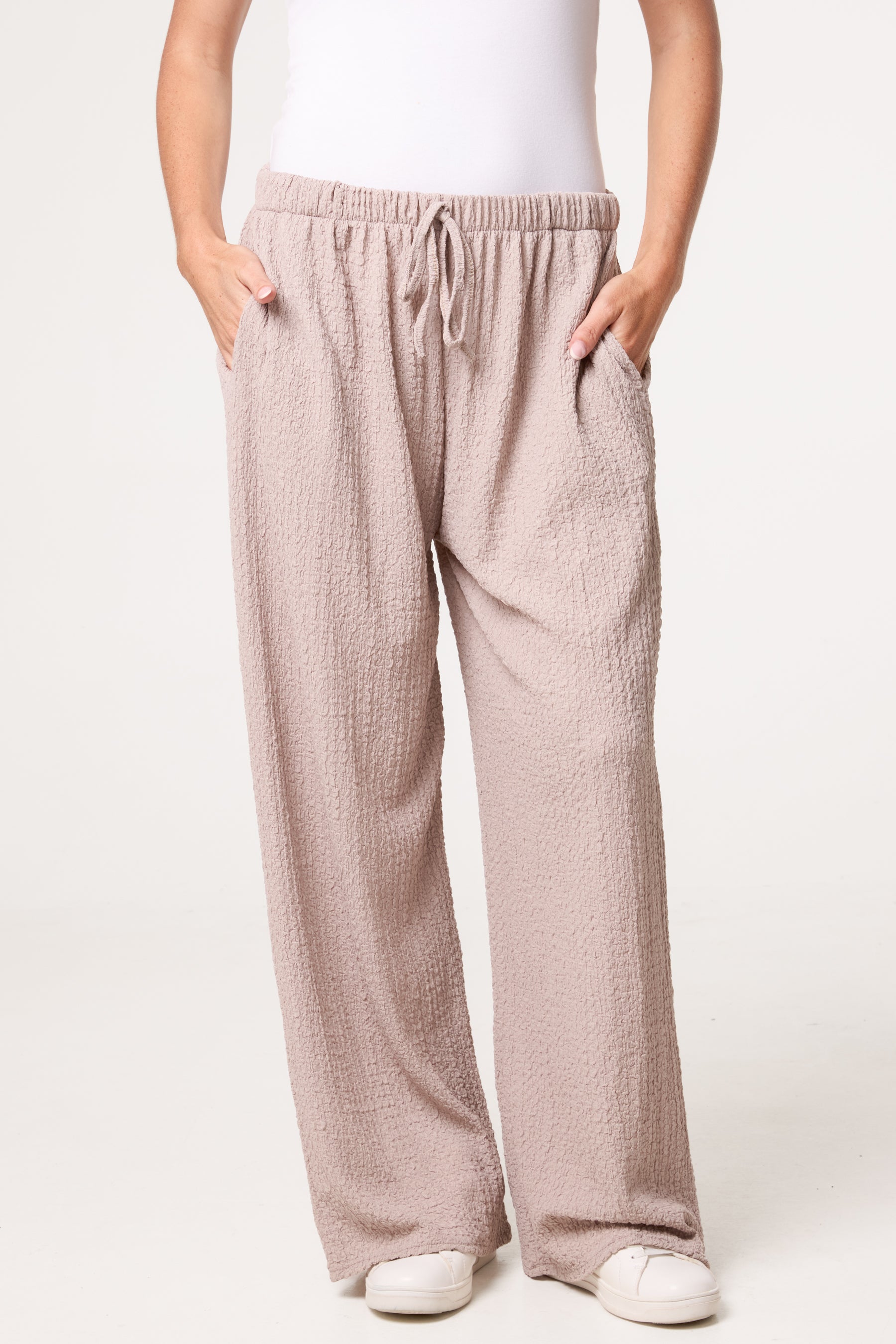 Crinkled Essential Wide Leg Trousers