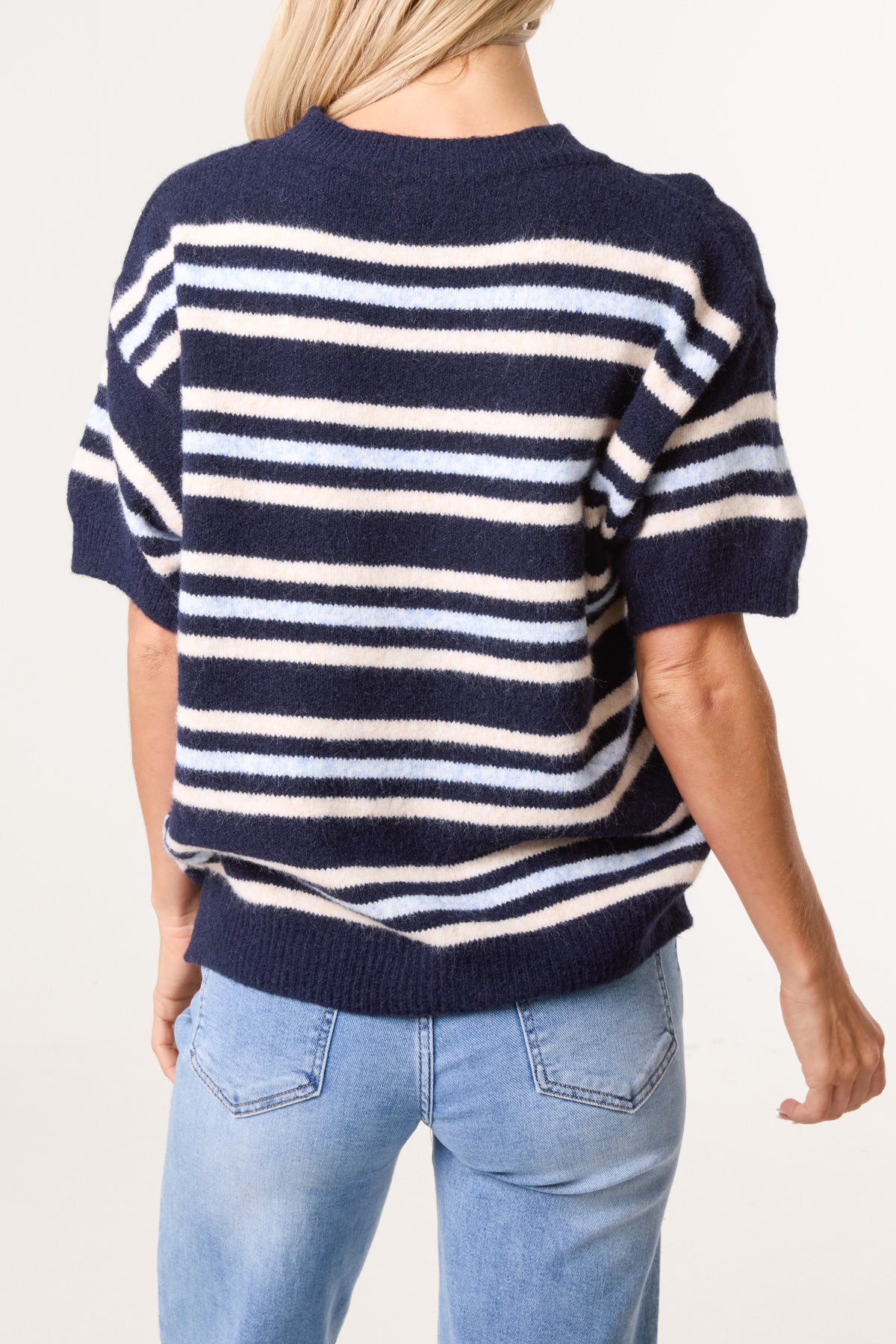 Striped Knit Short Sleeve Jumper