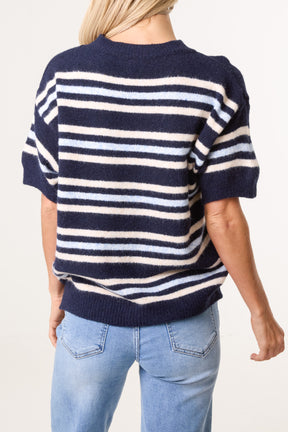 Striped Knit Short Sleeve Jumper
