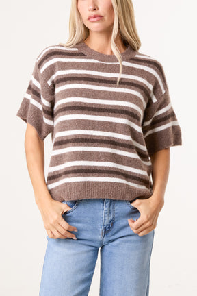 Striped Knit Short Sleeve Jumper