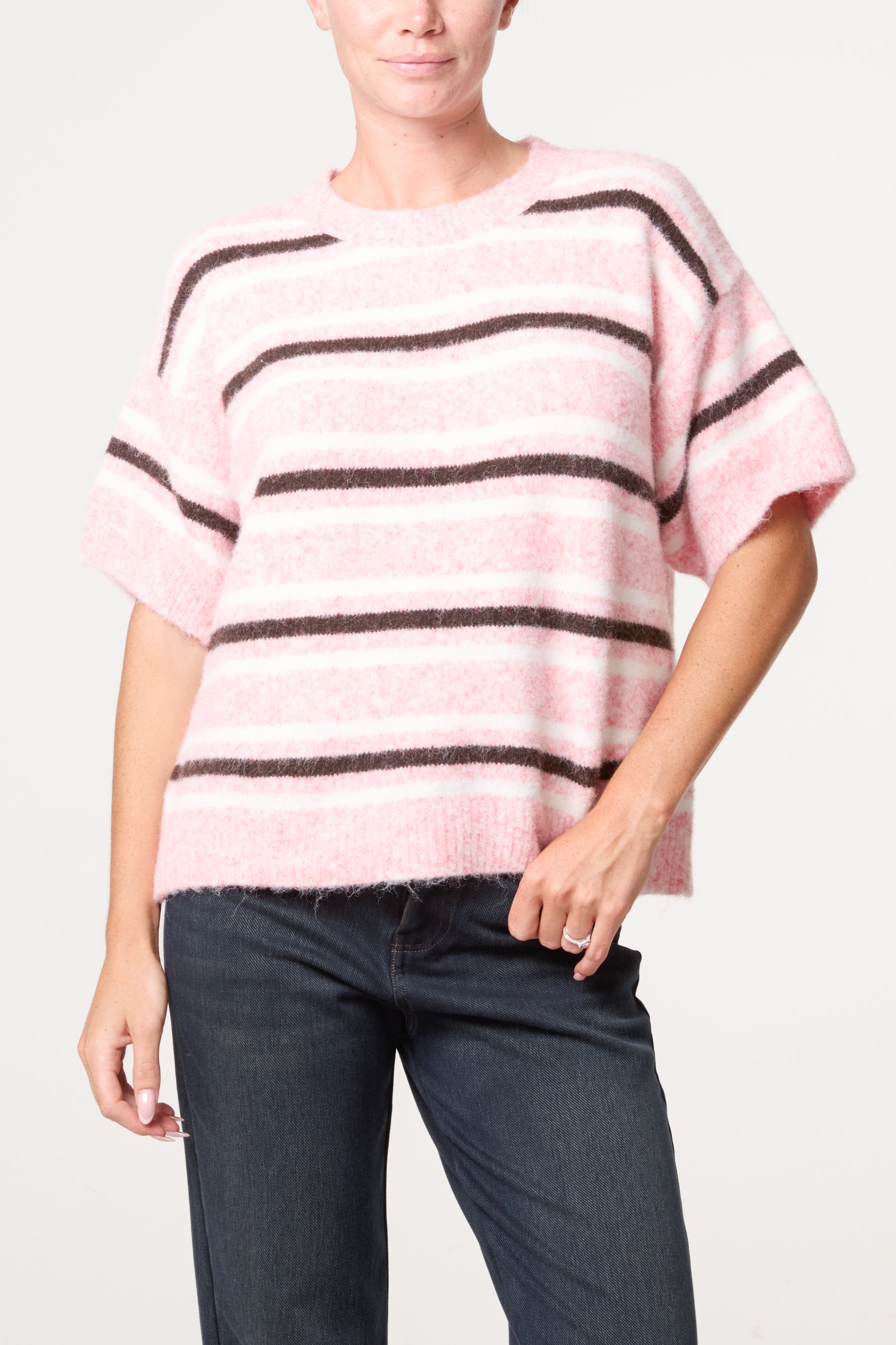 Striped Knit Short Sleeve Jumper