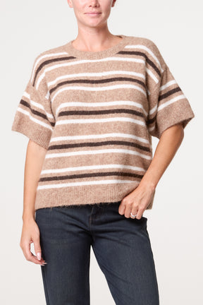 Striped Knit Short Sleeve Jumper