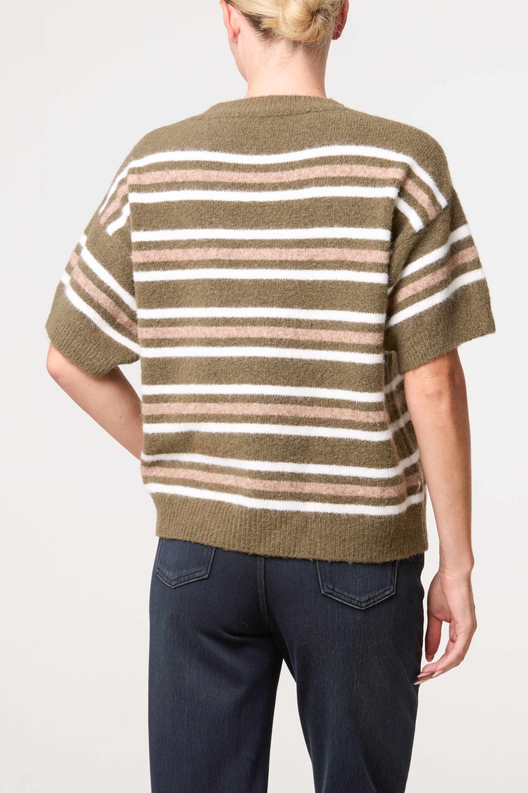 Striped Knit Short Sleeve Jumper