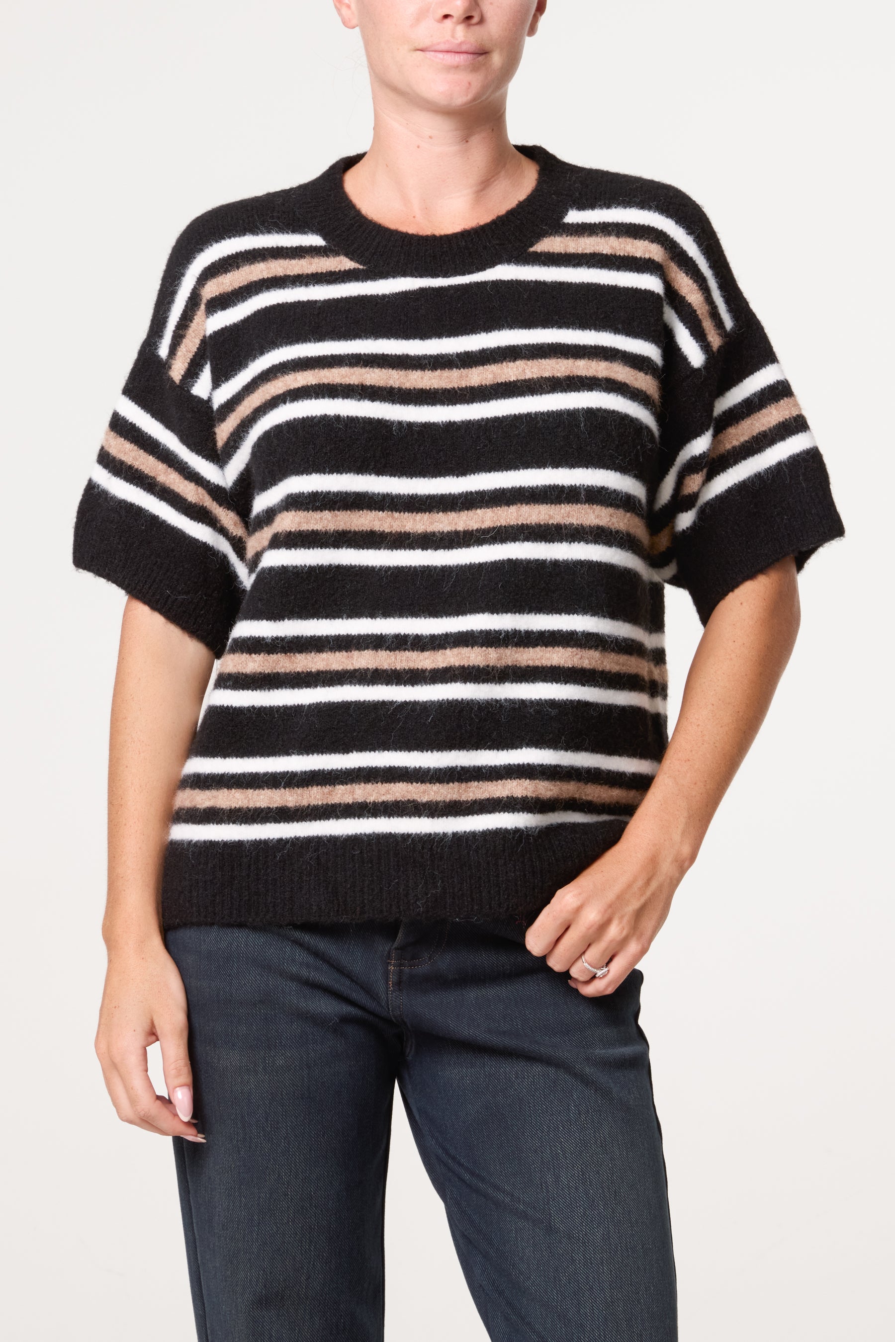 Striped Knit Short Sleeve Jumper