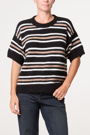 Striped Knit Short Sleeve Jumper