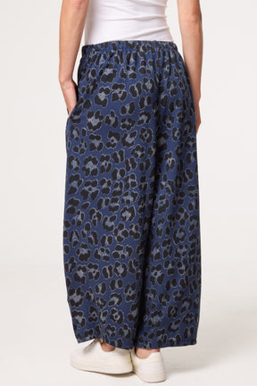 Cotton Leopard Wide Leg Trousers