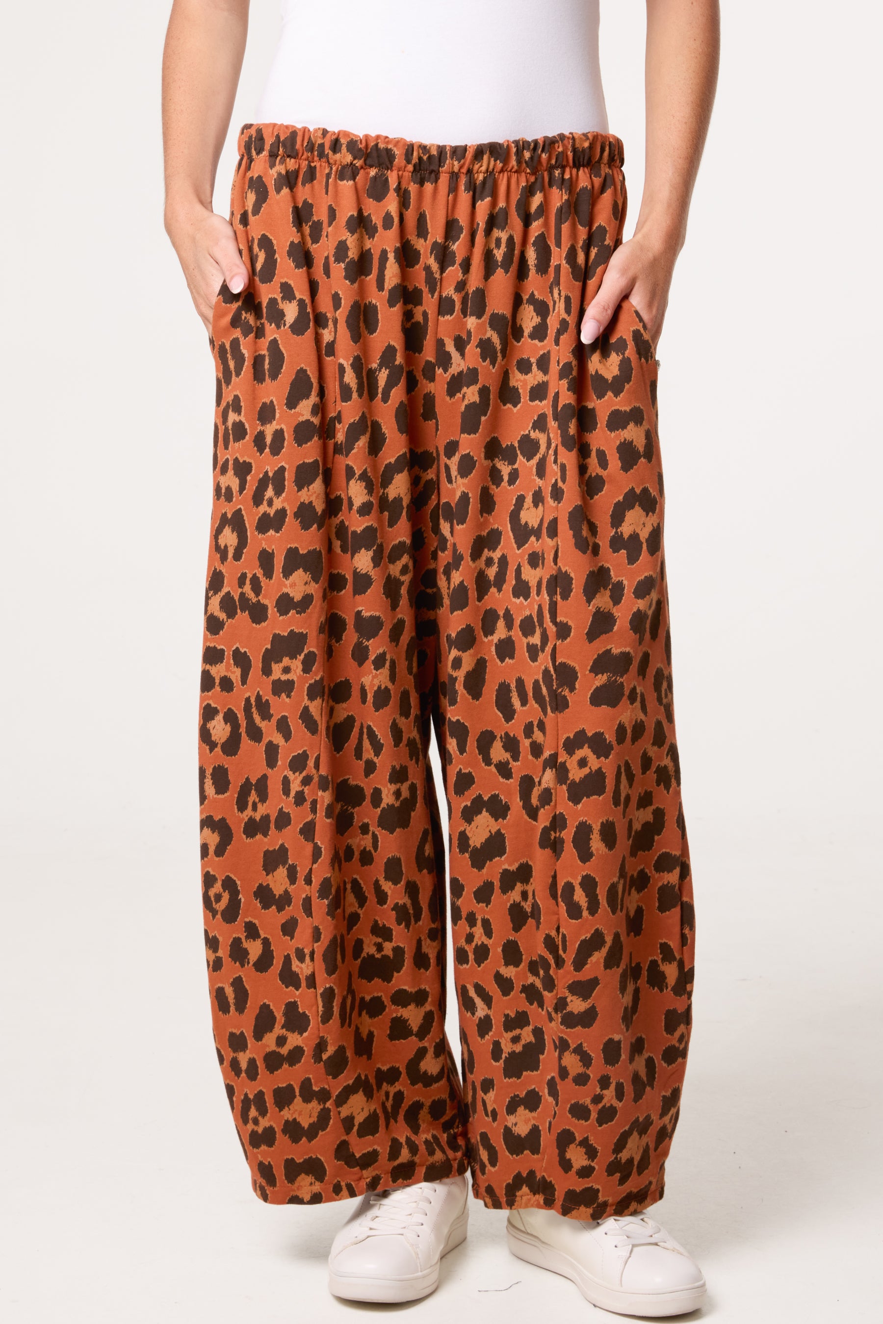 Cotton Leopard Wide Leg Trousers
