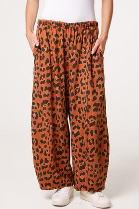 Cotton Leopard Wide Leg Trousers