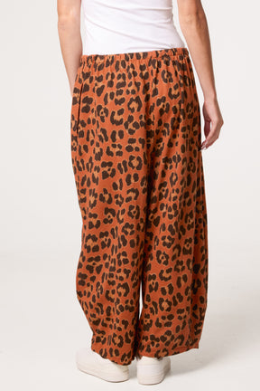 Cotton Leopard Wide Leg Trousers