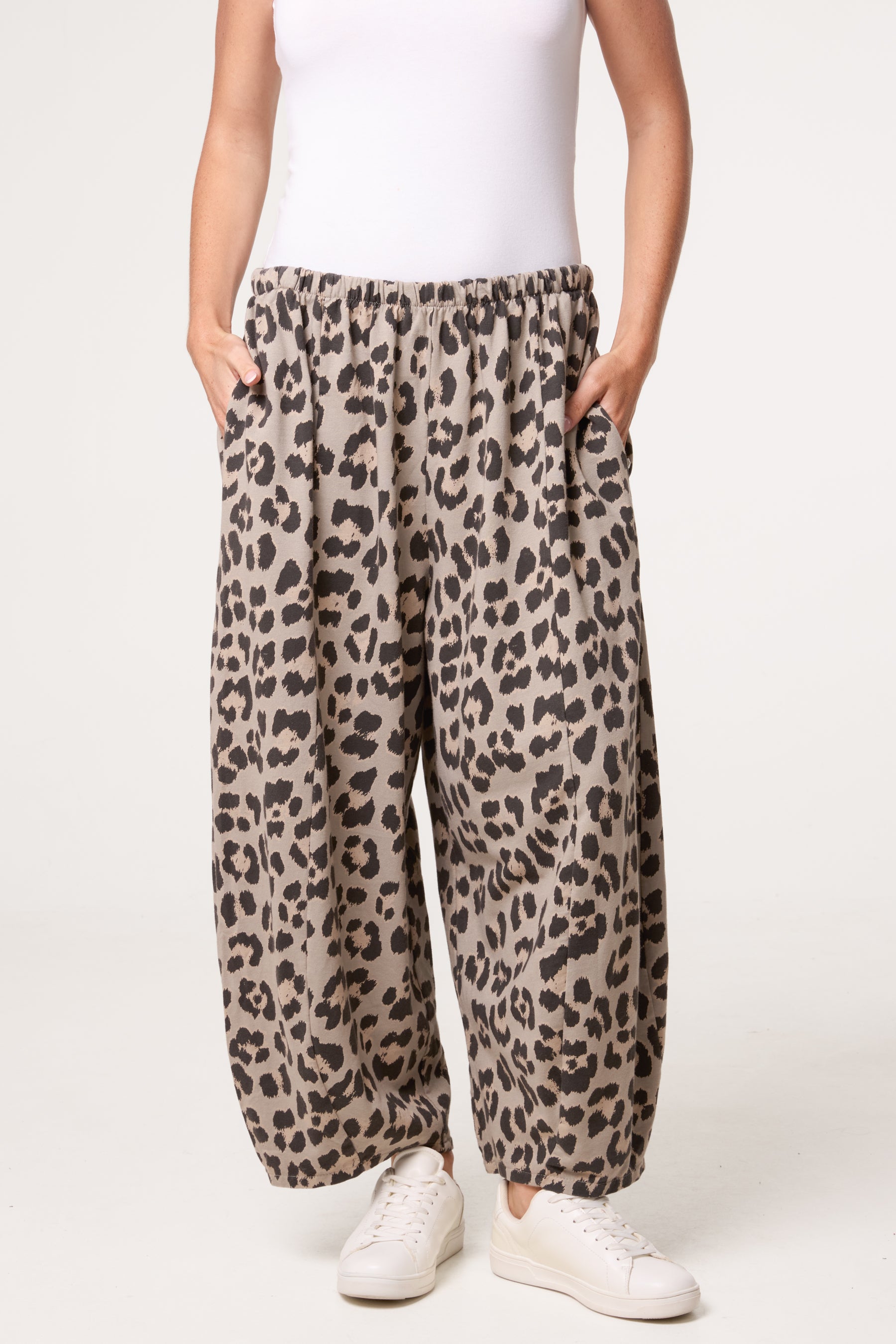 Cotton Leopard Wide Leg Trousers