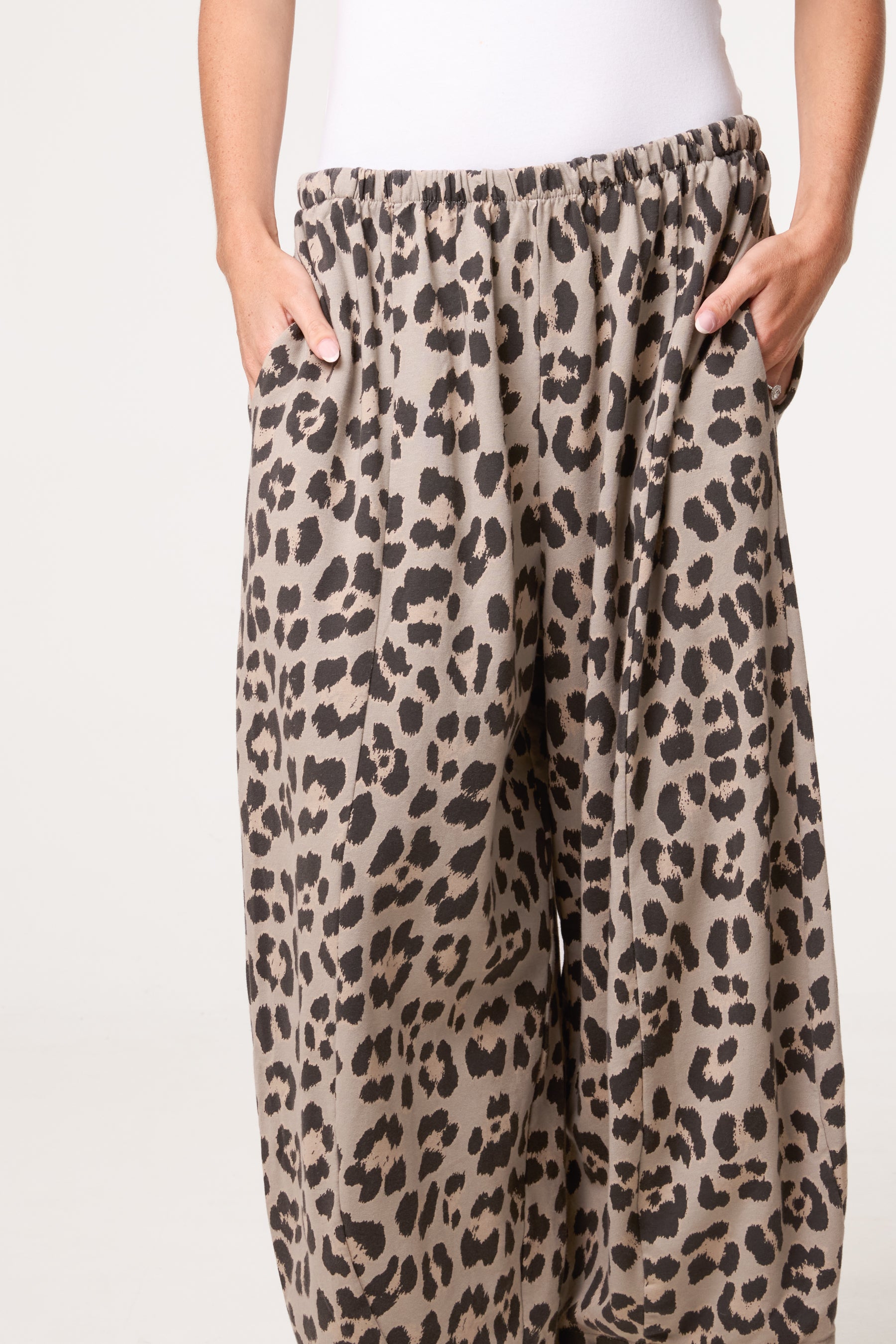 Cotton Leopard Wide Leg Trousers