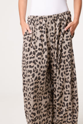 Cotton Leopard Wide Leg Trousers
