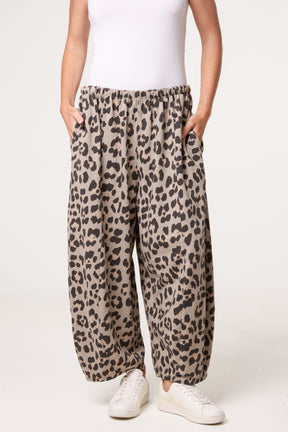 Cotton Leopard Wide Leg Trousers