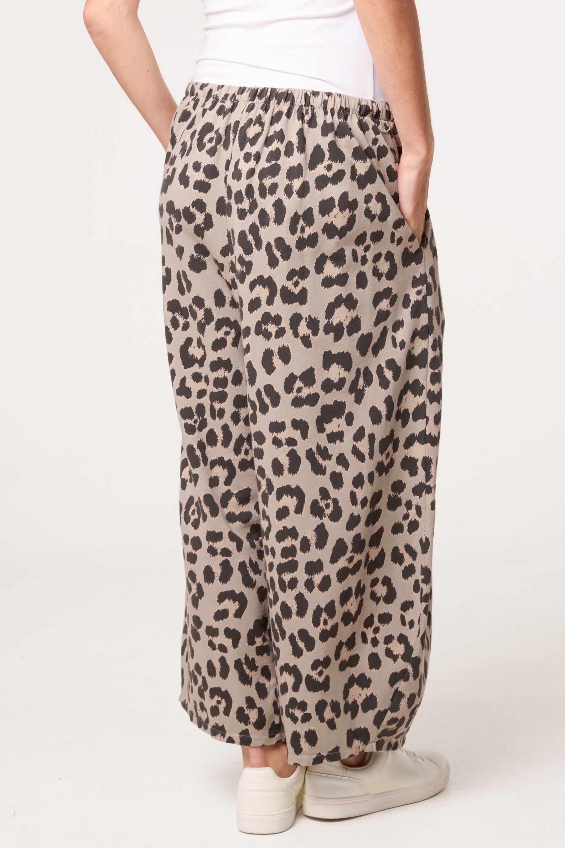 Cotton Leopard Wide Leg Trousers