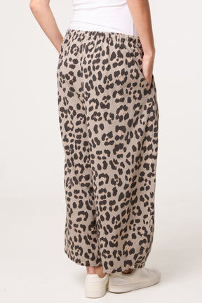 Cotton Leopard Wide Leg Trousers