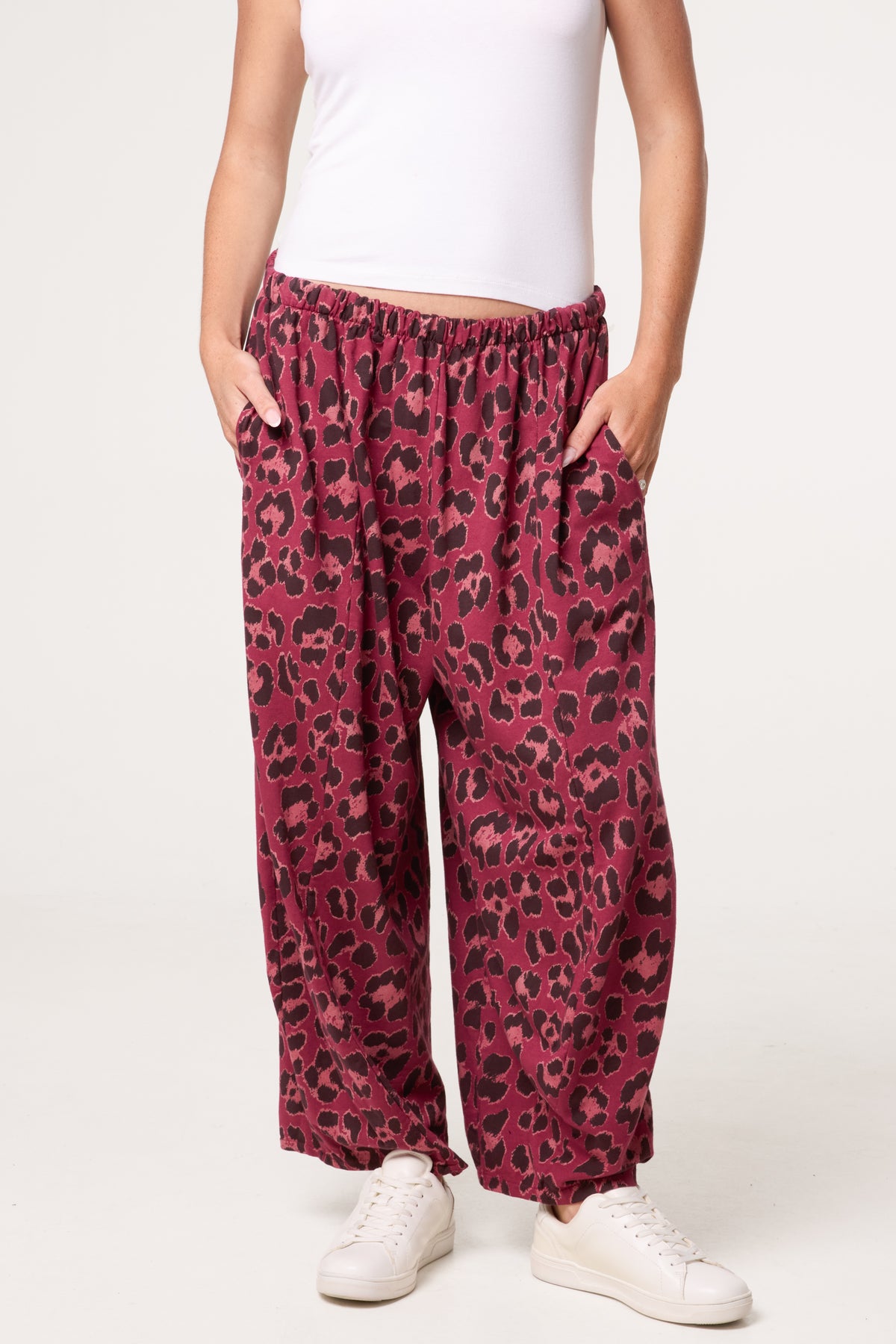 Cotton Leopard Wide Leg Trousers