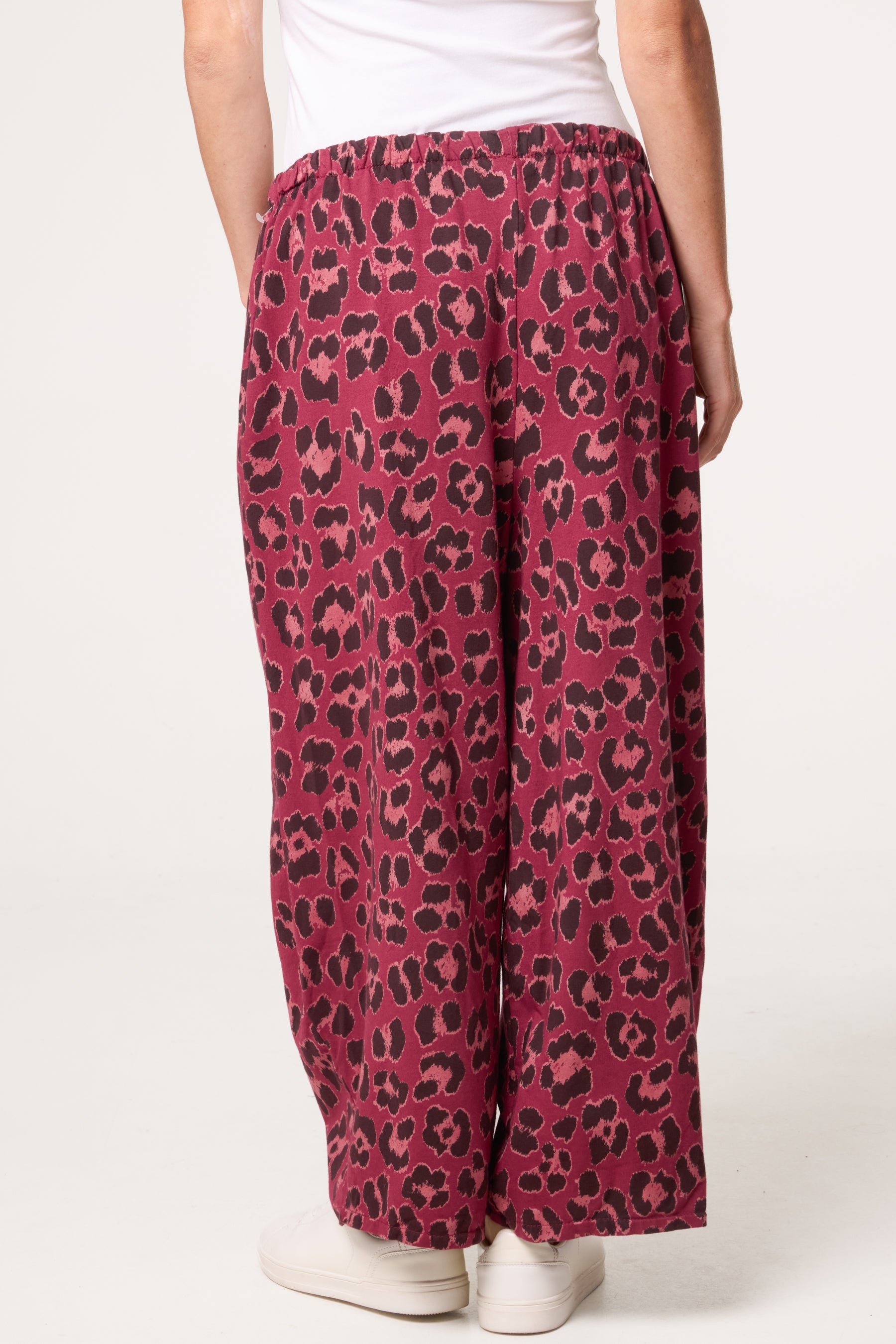 Cotton Leopard Wide Leg Trousers
