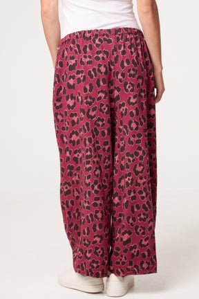Cotton Leopard Wide Leg Trousers