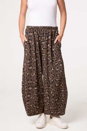 Cotton Leopard Wide Leg Trousers