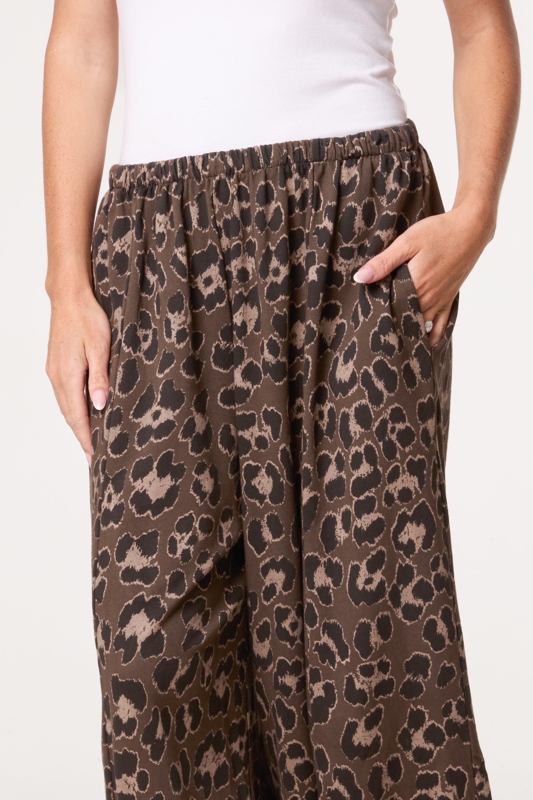 Cotton Leopard Wide Leg Trousers