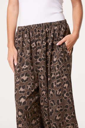 Cotton Leopard Wide Leg Trousers