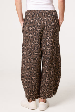 Cotton Leopard Wide Leg Trousers