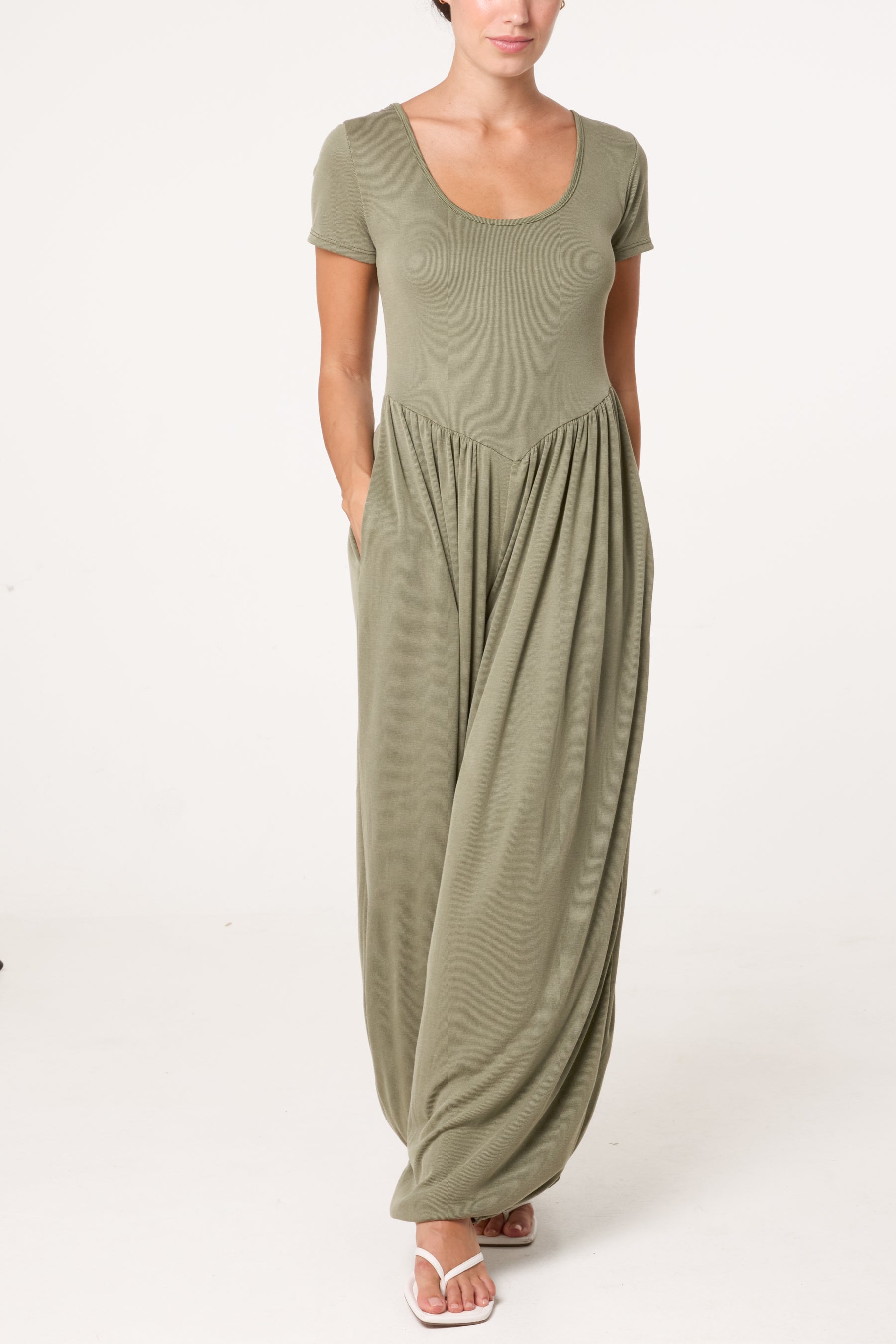 Cuffed Round Neck Essential Jumpsuit