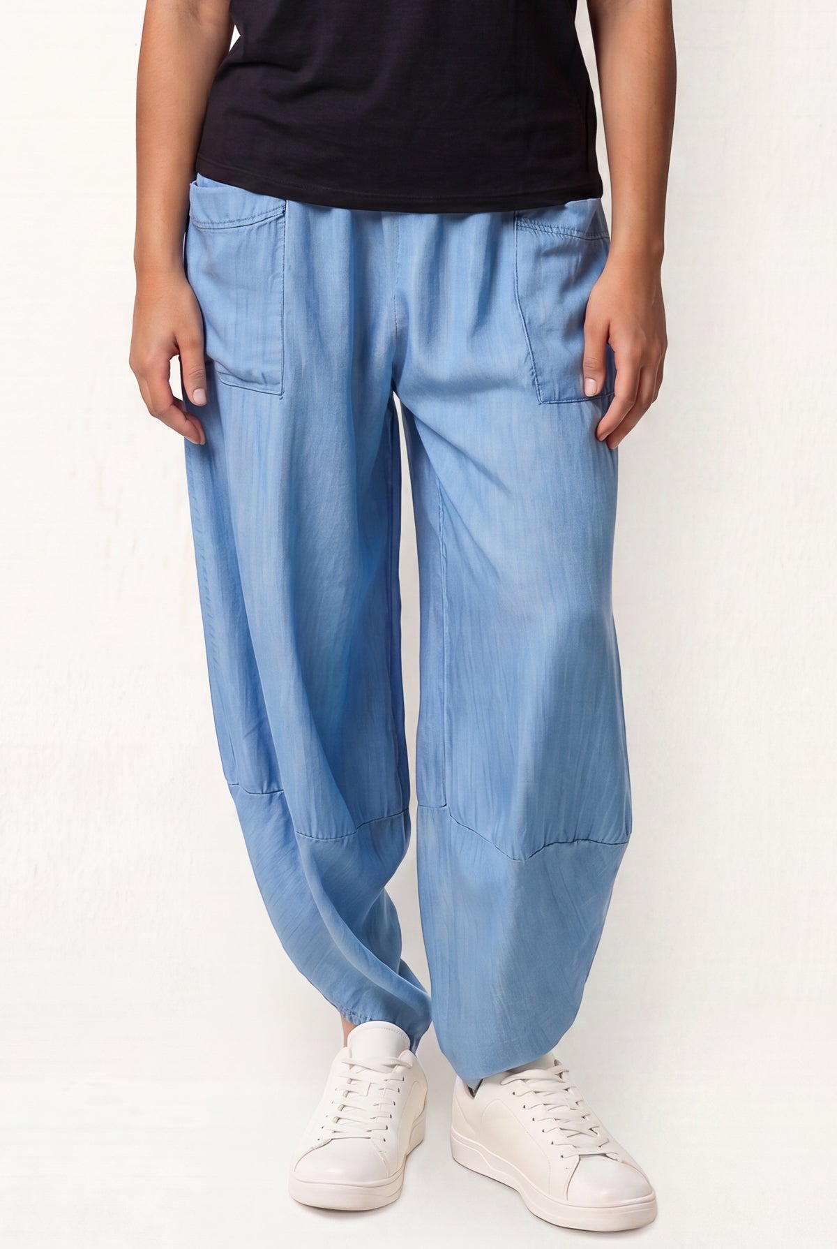 Front Pockets Denim Harem Trousers