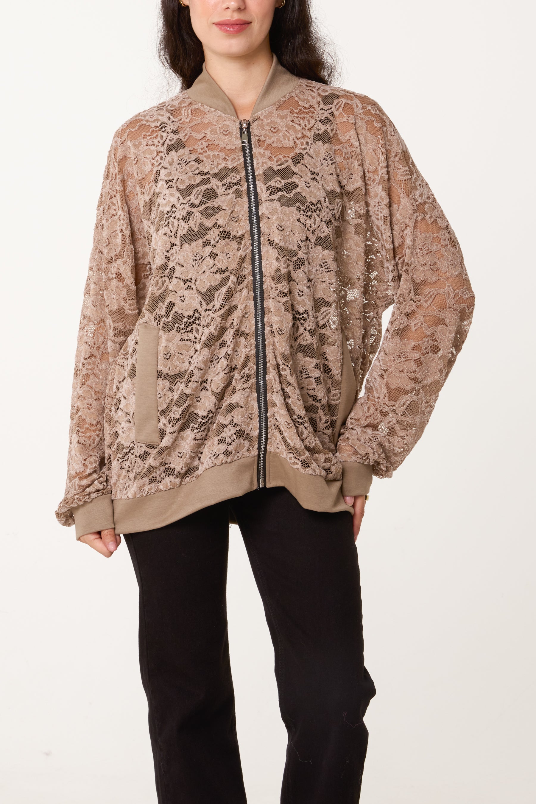 Zip Through Lace Jacket With Pockets