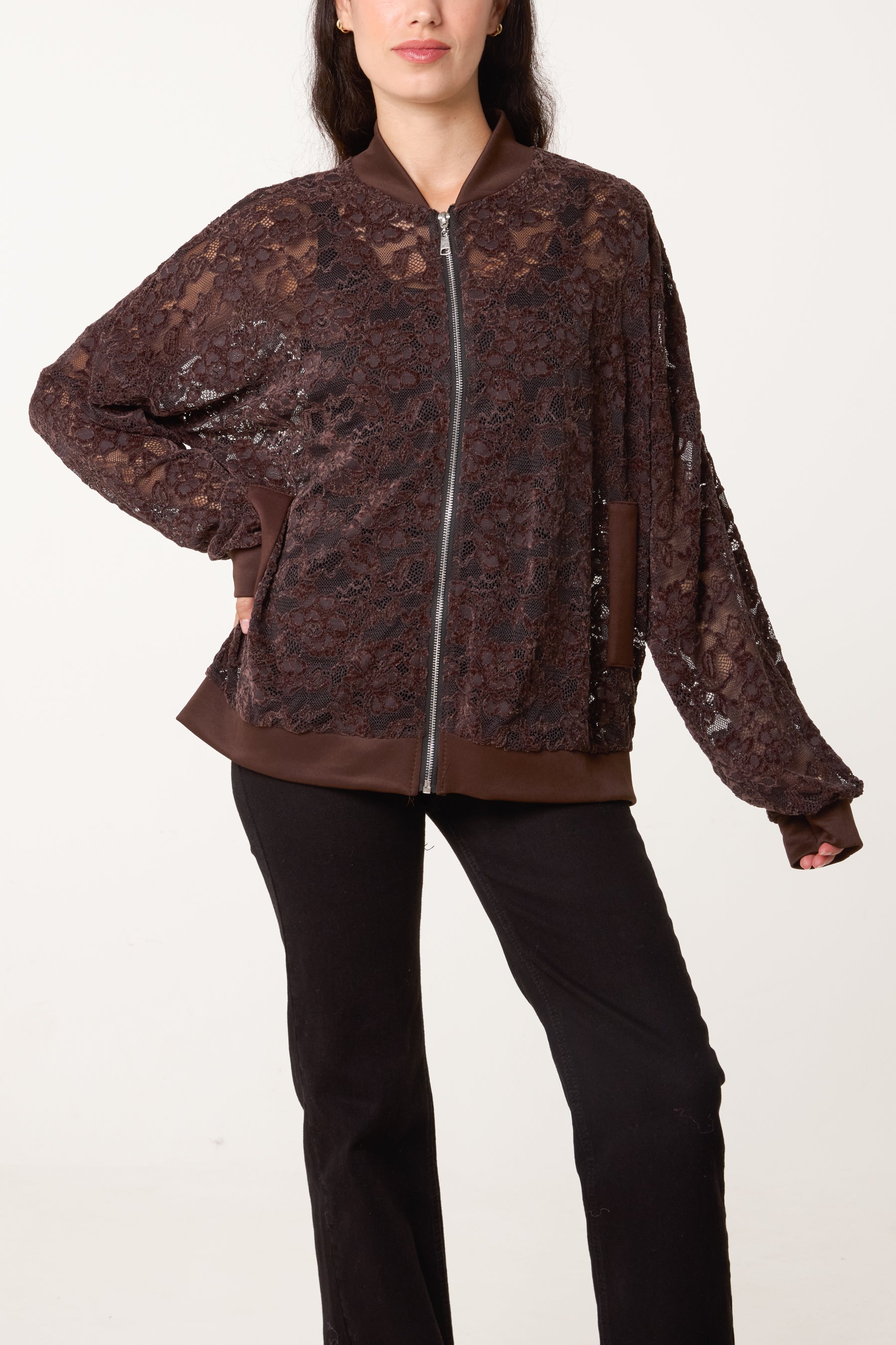 Zip Through Lace Jacket With Pockets