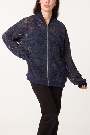 Zip Through Lace Jacket With Pockets