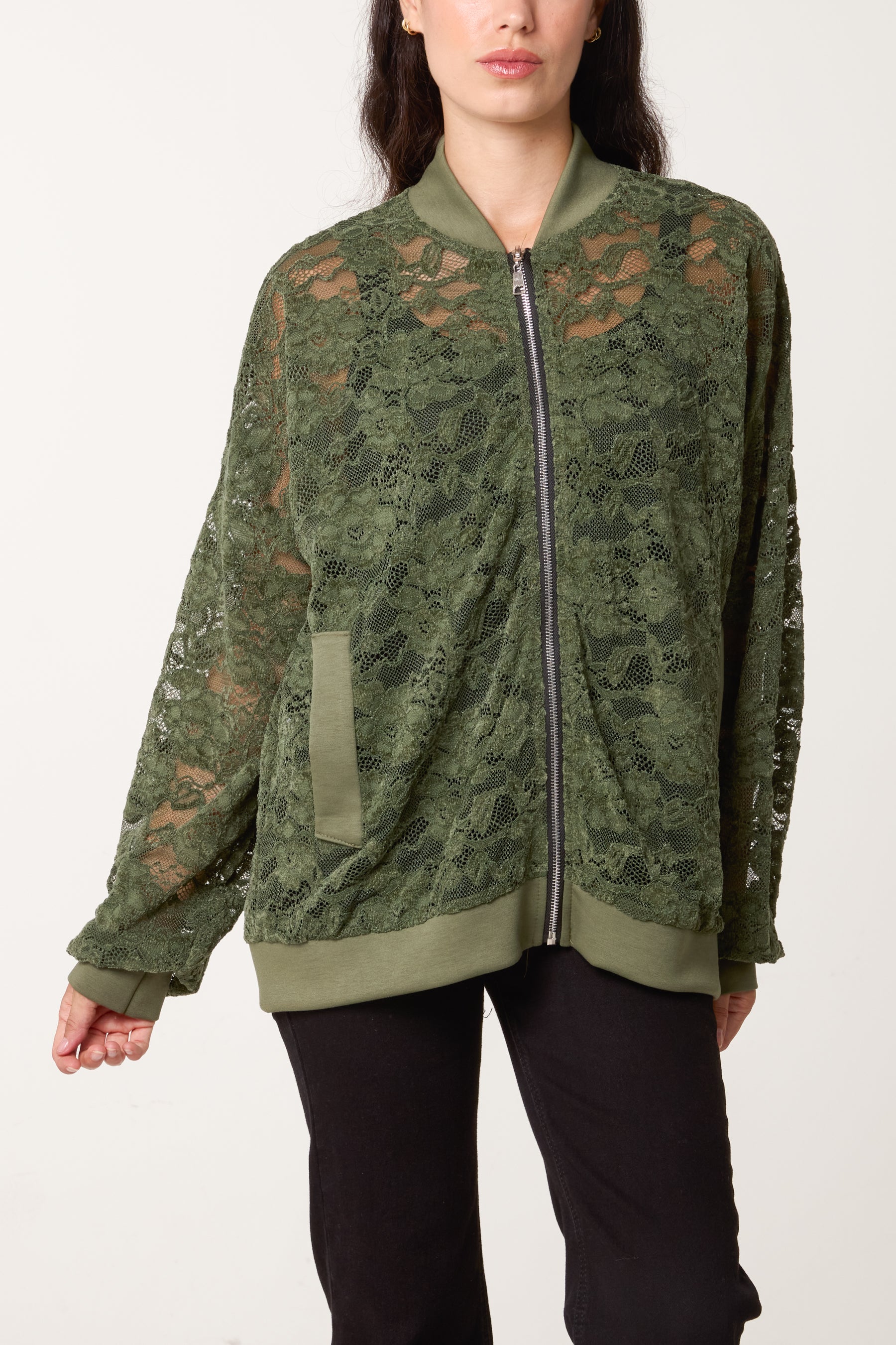 Zip Through Lace Jacket With Pockets