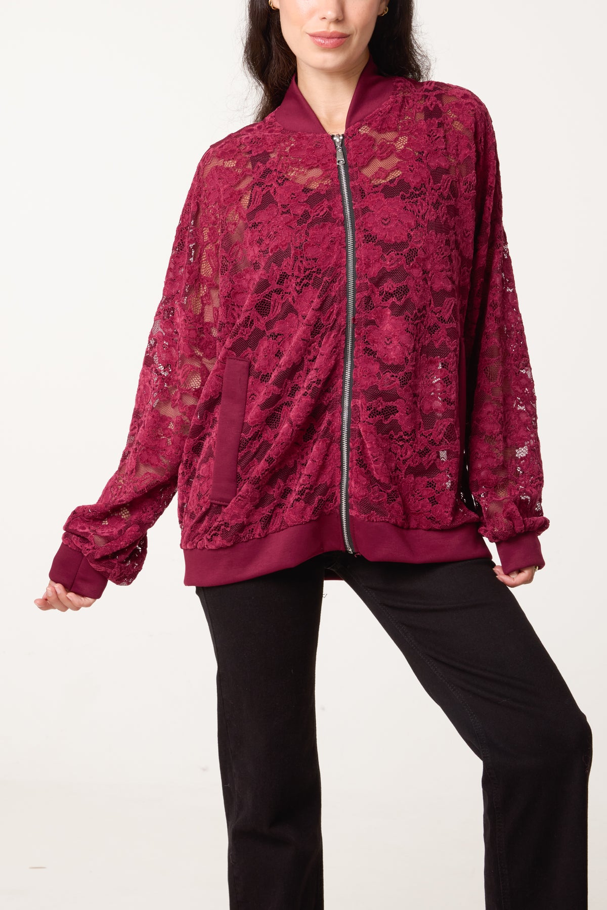 Zip Through Lace Jacket With Pockets