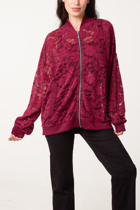 Zip Through Lace Jacket With Pockets