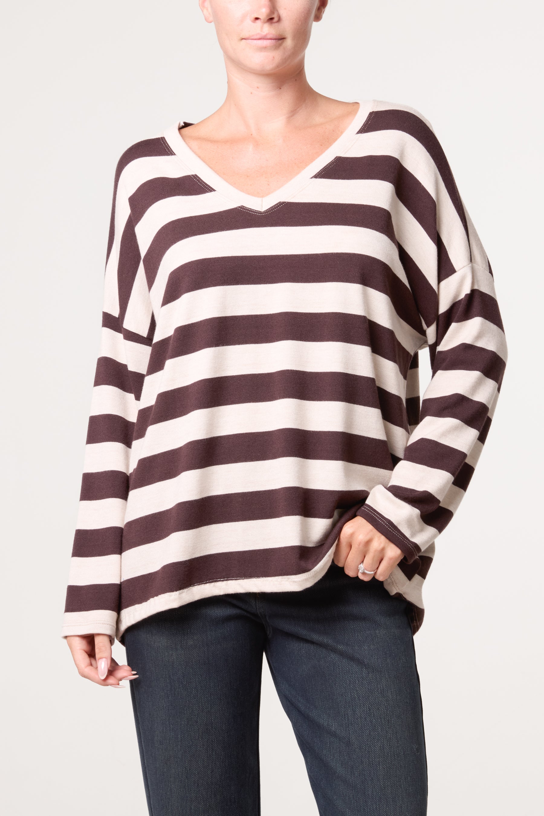 Striped V Neck Top
