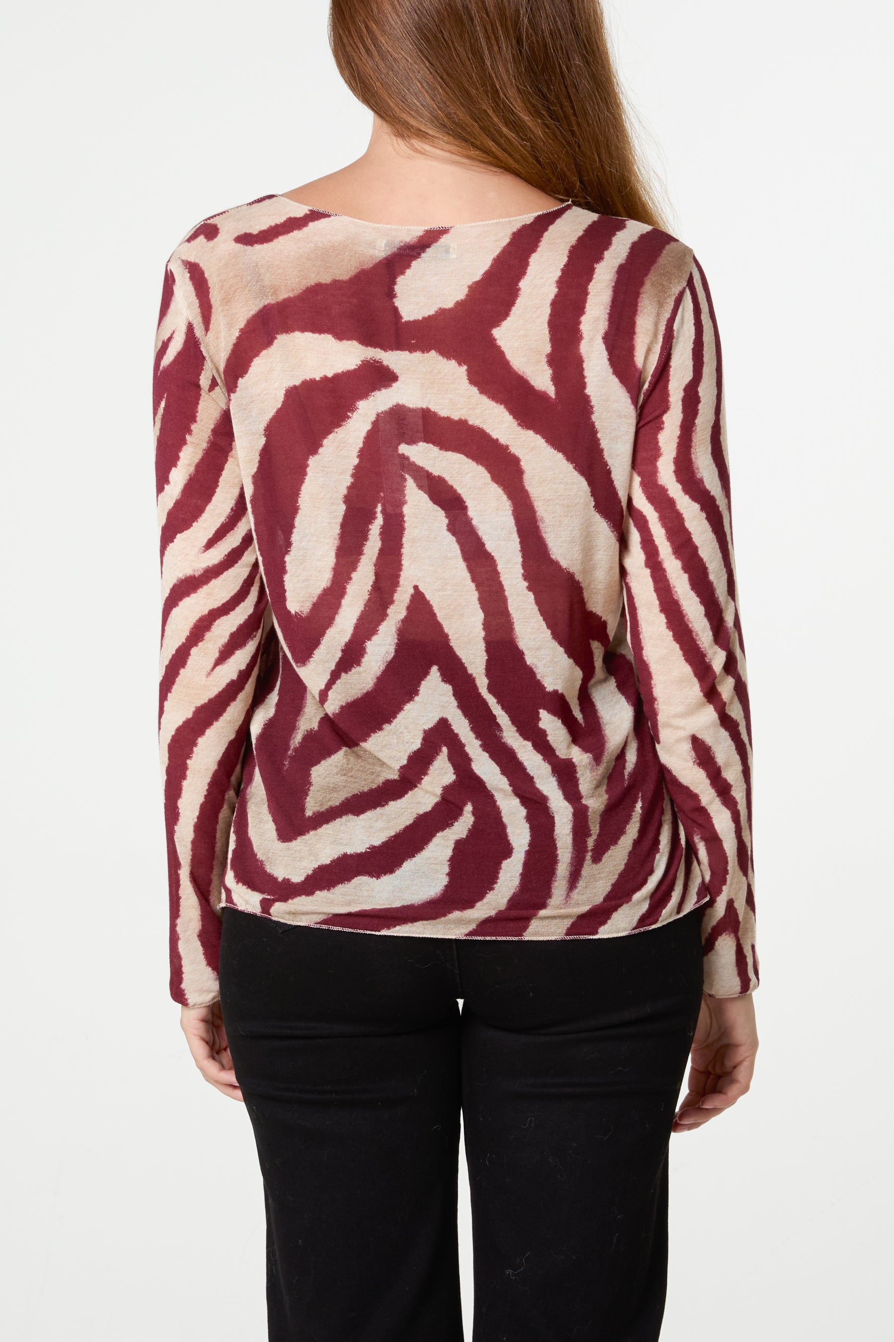 Cashmere Blend Long Sleeve Zebra Top