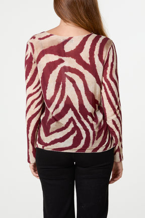 Cashmere Blend Long Sleeve Zebra Top