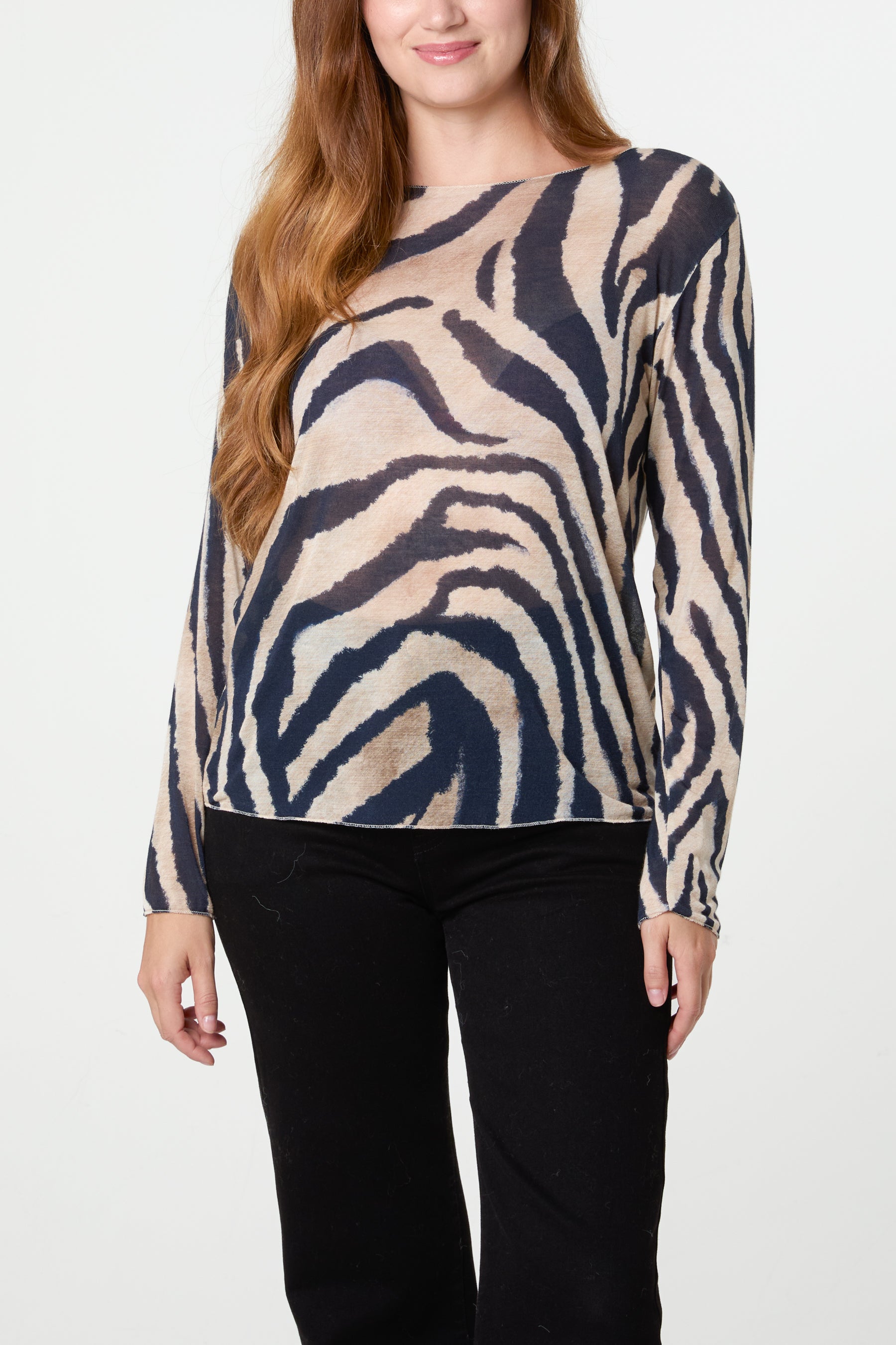 Cashmere Blend Long Sleeve Zebra Top