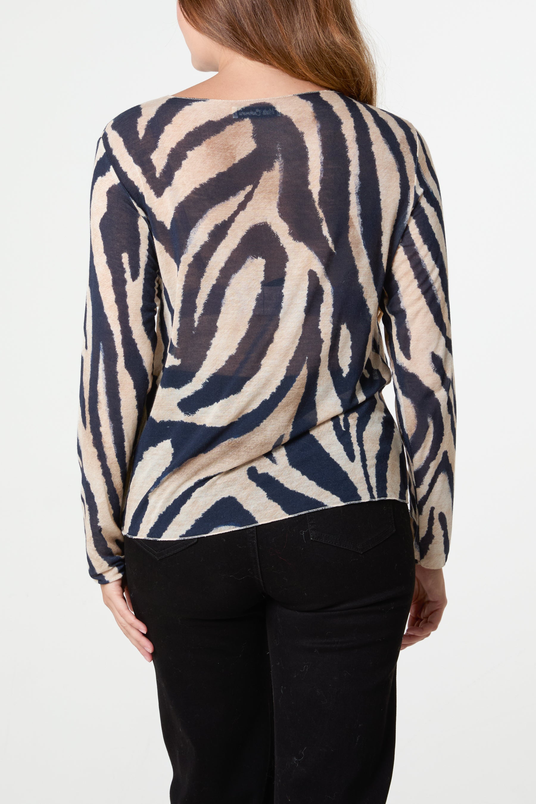 Cashmere Blend Long Sleeve Zebra Top