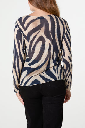 Cashmere Blend Long Sleeve Zebra Top