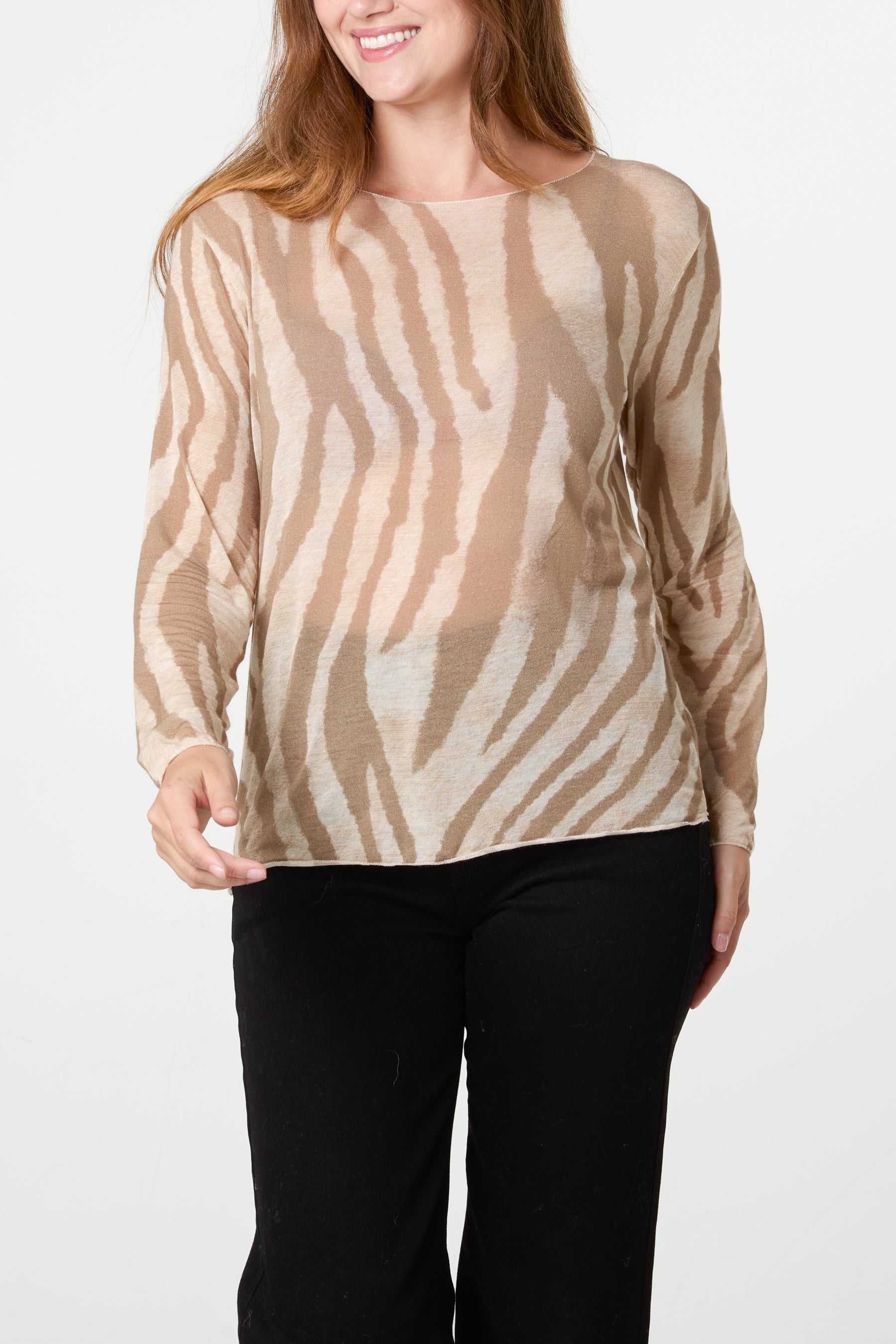 Cashmere Blend Long Sleeve Zebra Top