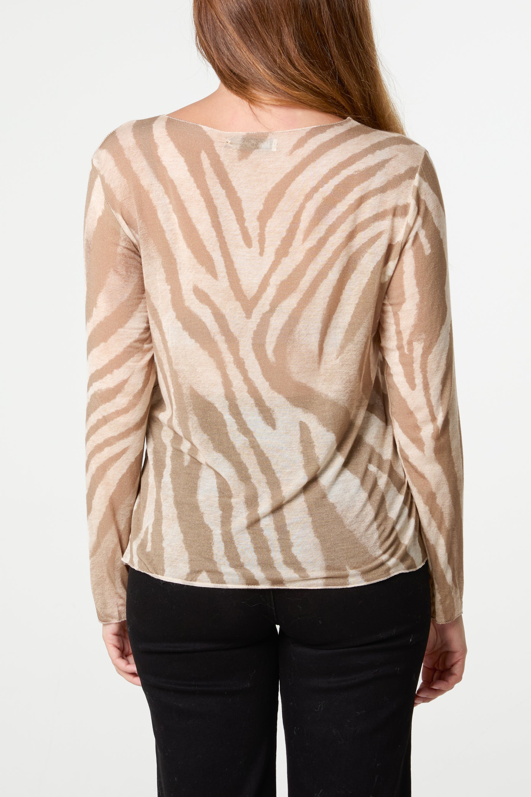 Cashmere Blend Long Sleeve Zebra Top