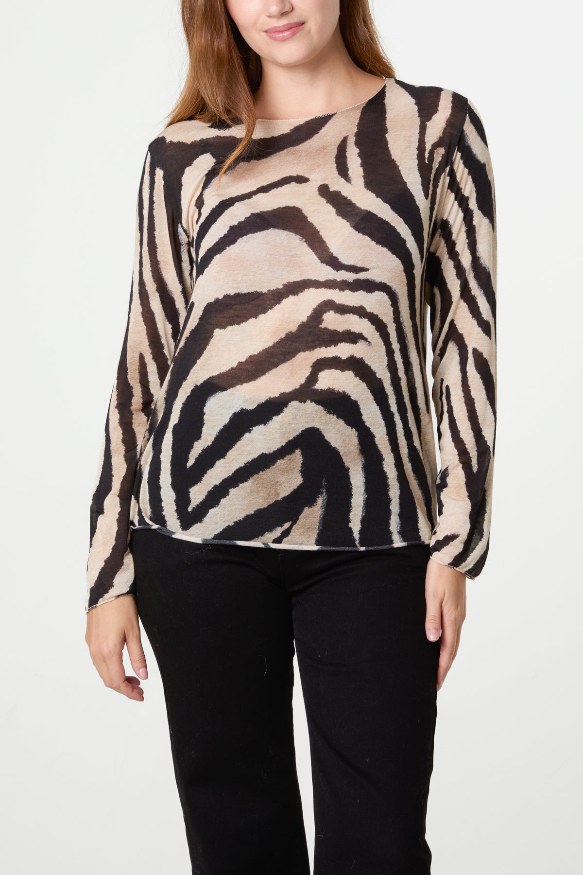Cashmere Blend Long Sleeve Zebra Top