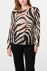 Cashmere Blend Long Sleeve Zebra Top