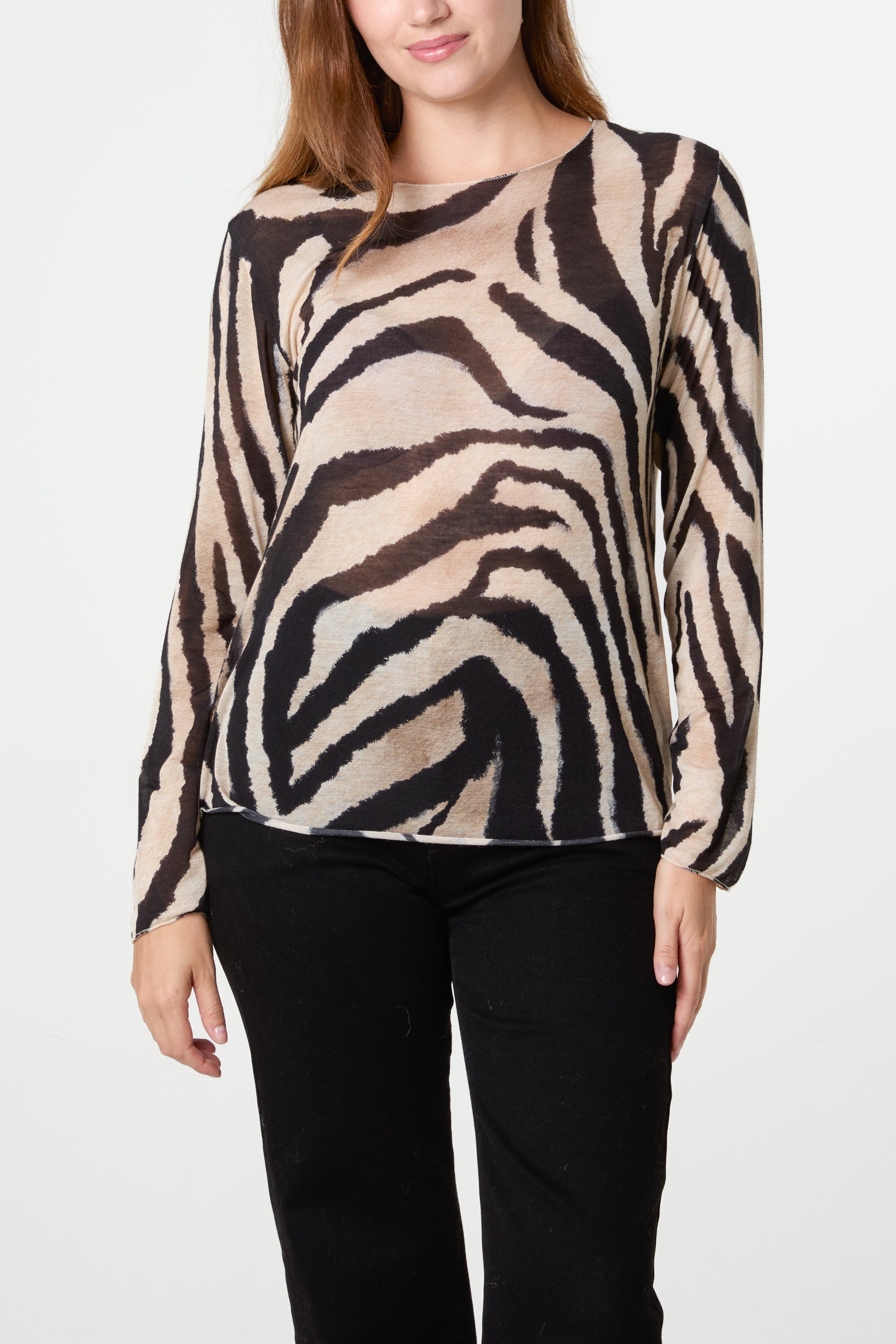 Cashmere Blend Long Sleeve Zebra Top