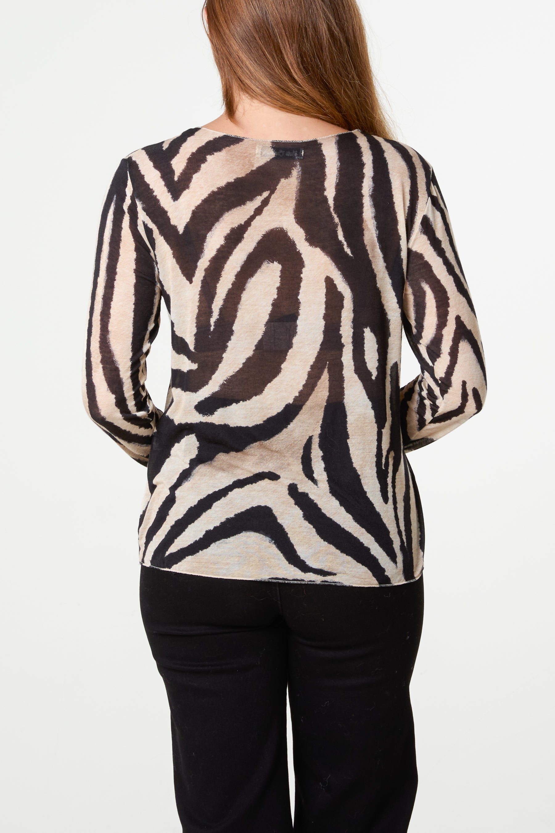 Cashmere Blend Long Sleeve Zebra Top